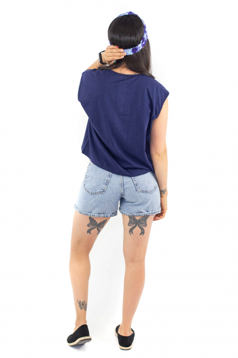 Tricou fara maneci cu print abstrct - Albastru [4]