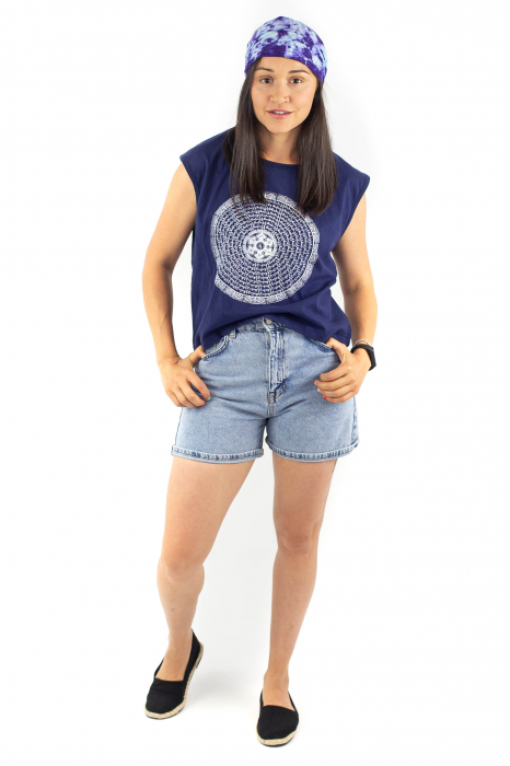Tricou fara maneci cu print abstrct - Albastru [2]