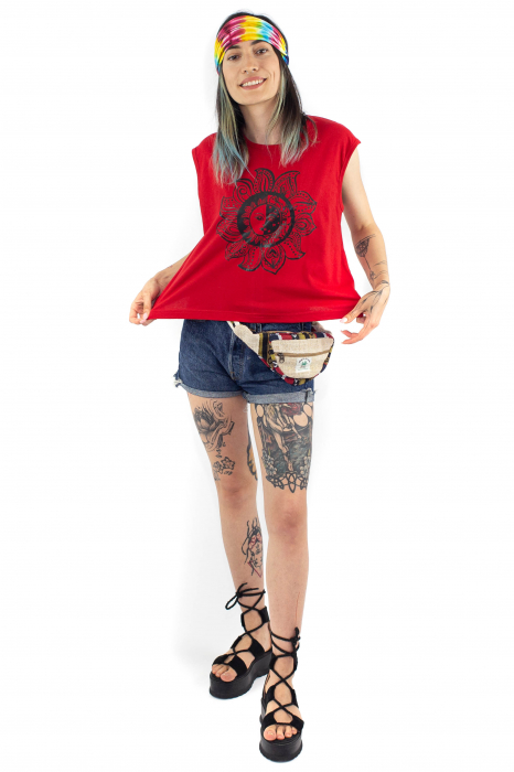 Tricou fara maneci cu print astral - Galben [6]