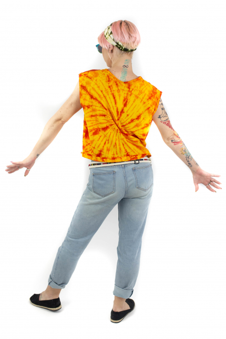Tricou fara maneci Tie Dye 1 - Galben [4]