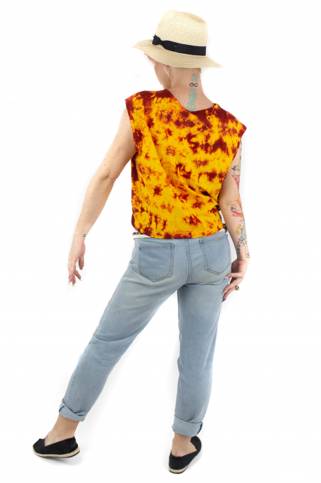 Tricou fara maneci Tie Dye 2 - Galben [4]