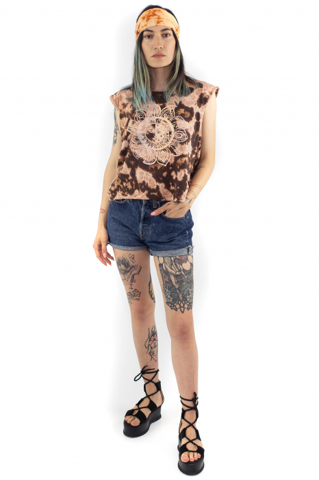 Tricou Tie Dye cu print astral - Maro [2]