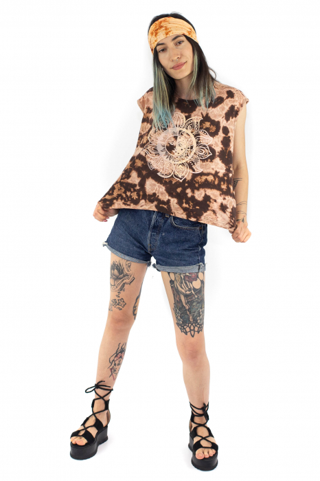 Tricou Tie Dye cu print astral - Maro [6]