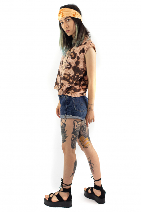 Tricou Tie Dye cu print astral - Maro [3]