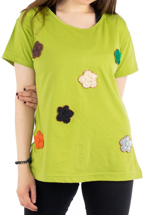 Tricou verde cu floricele brodate [1]