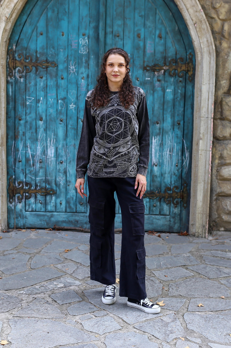 Tricou unisex cu mânecă lungă și print abstract - Gri [2]