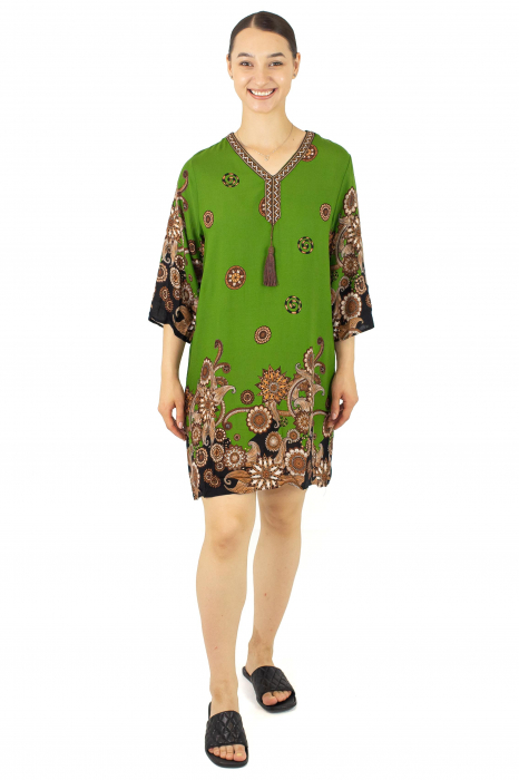 Tunica cu maneca 3/4 si print abstract - Khaki [2]