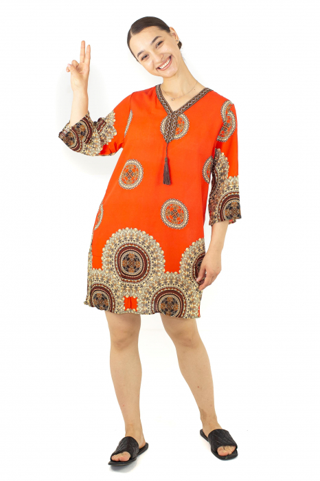 Tunica cu maneca 3/4 si print oriental - Rosu [4]