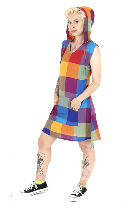Tunică fără mâneci cu glugă în carouri - Multicolor [6]