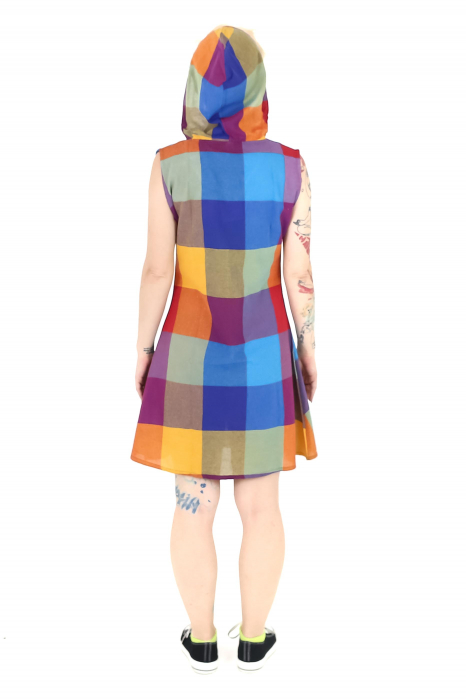 Tunică fără mâneci cu glugă în carouri - Multicolor [5]