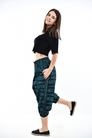 Salvari 3/4 cu print floral - Negru si Verde [3]