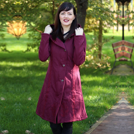 Jacheta din bumbac cu nasturi si fermoar - BORDO [0]