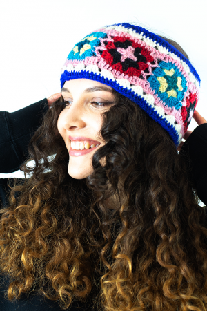 Bentita din lana crosetata multicolora - Hot Pink [0]