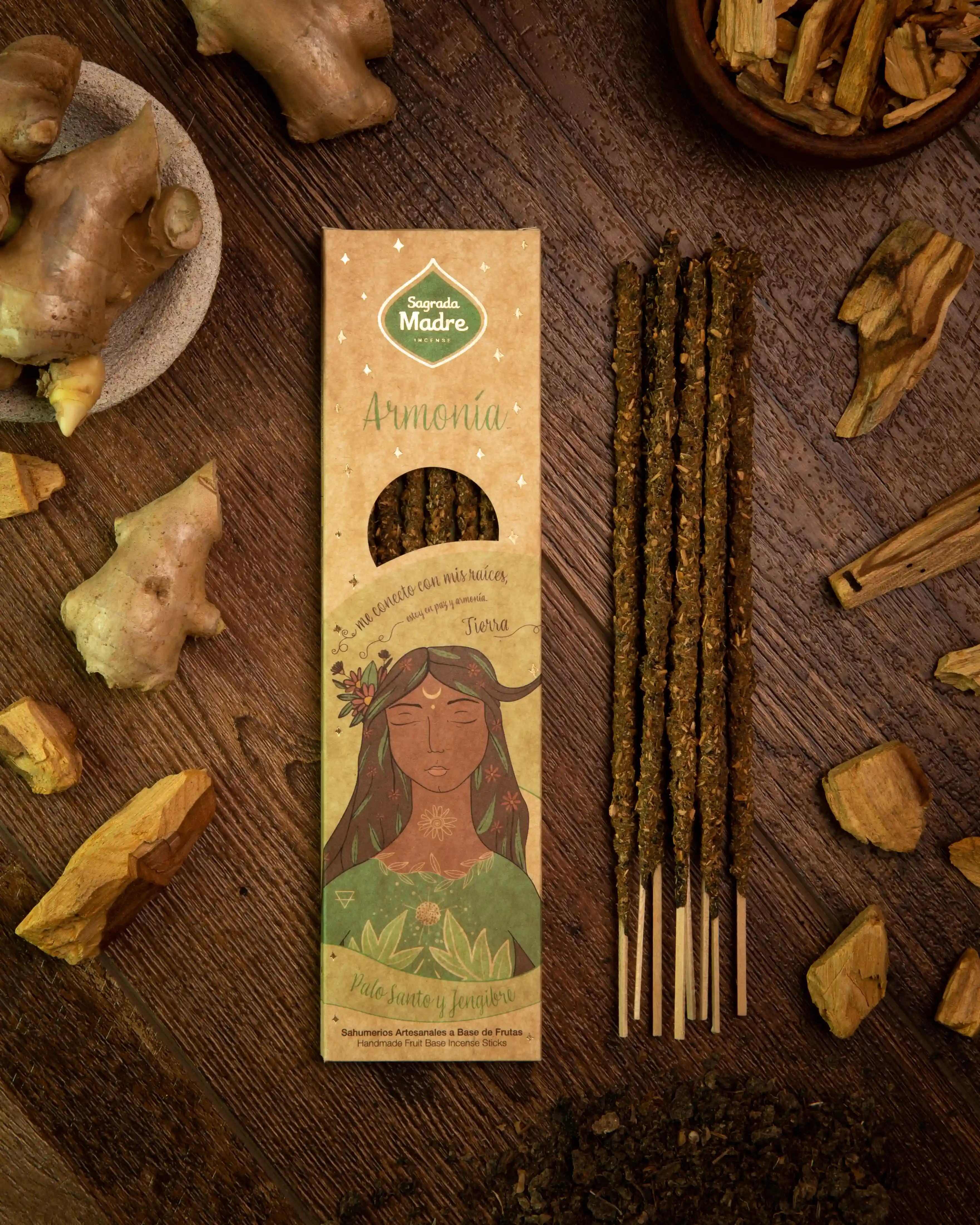 ZEN - Bețișoare Parfumate Luxury Sagrada Madre Colecția 5 Elementos – Tierra (Palo Santo and Ginger) – Armonia (Harmony)