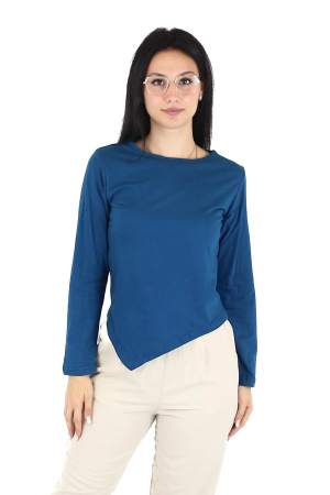 Bluza asimetrica intr-o culoare din bumbac cu maneca lunga - Verde [0]