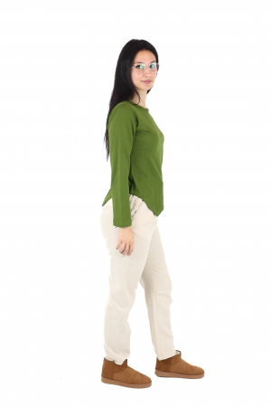 Bluza asimetrica intr-o culoare din bumbac cu maneca lunga - Verde [2]