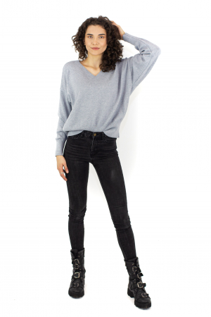 Bluza basic cu decolteu in V - Gri Deschis 22N105XD [4]