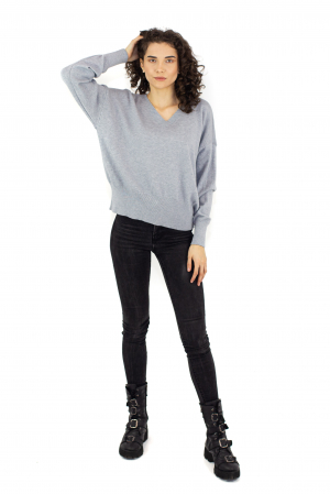 Bluza basic cu decolteu in V - Gri Deschis 22N105XD [1]