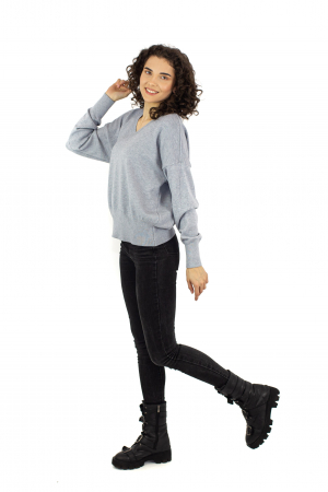 Bluza basic cu decolteu in V - Gri Deschis 22N105XD [2]