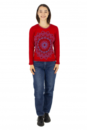 Bluza cambrata cu imprime floral - Rosu [1]