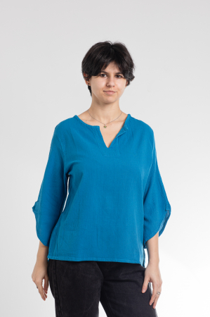 Topuri - Bluză Casual din Bumbac cu Croi Modern și Mâneci 3/4