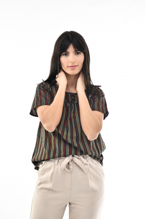 Bluza cu dungi si maneca scurta - Rosu [5]