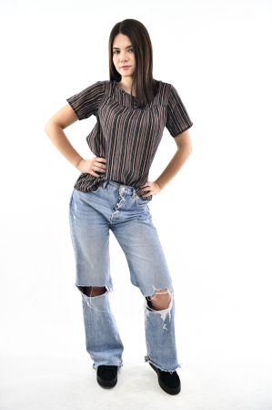 Bluza cu dungi si maneca scurta - Rosu [6]