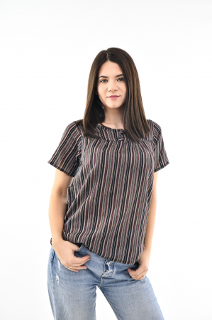 Topuri - Bluza cu dungi si maneca scurta - Rosu