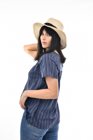 Bluza cu dungi si maneca scurta - Rosu [5]