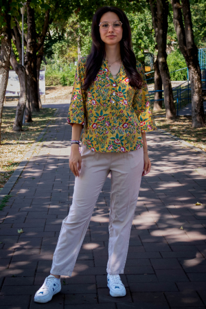 Îmbrăcăminte - Bluza cu maneca 3/4 si print all over efectuat manual - Model 1