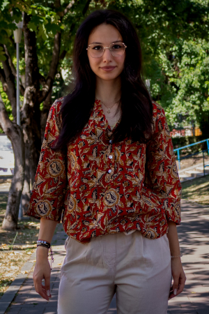 Topuri - Bluza cu maneca 3/4 si print all over efectuat manual - Model 4