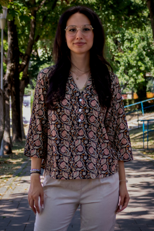 Îmbrăcăminte - Bluza cu maneca 3/4 si print all over efectuat manual - Model 6