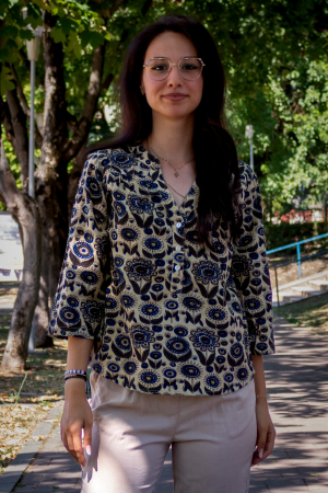 Îmbrăcăminte - Bluza cu maneca 3/4 si print all over efectuat manual - Model 7