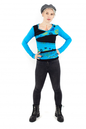 Bluza cu maneca lunga cu print abstract - Albastru cu Negru [1]