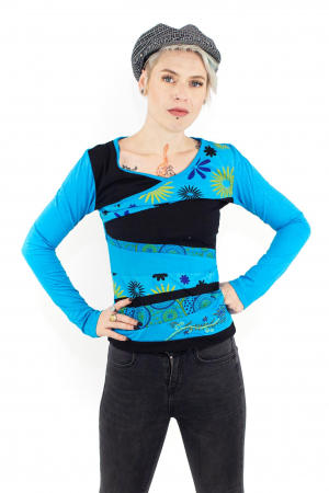 PROMOȚII - Bluza cu maneca lunga cu print abstract - Albastru cu Negru