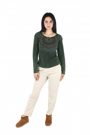 Bluza cu maneca lunga din bumbac cu print mandala si detalii la guler - Mustar [1]