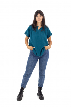Bluza cu maneca scurta si un nasture - Negru [1]
