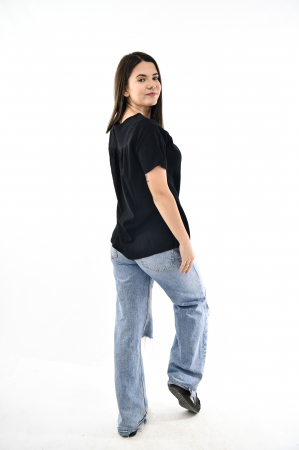 Bluza cu maneca scurta si un nasture - Negru [6]
