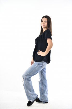 Bluza cu maneca scurta si un nasture - Negru [2]
