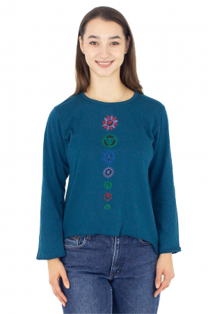 Topuri - Bluza din 100% bumbac cu imprimeu floral - Teal