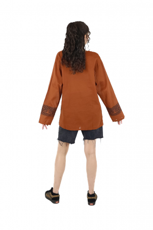 Bluza din panza de bumbac cu maneca lunga si print Om - Visiniu [3]