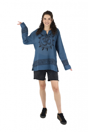 Bluza din panza de bumbac cu maneca lunga si print Om - Visiniu [1]