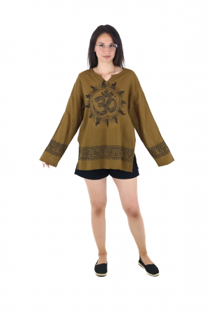 Bluza din panza de bumbac cu maneca lunga si print Om - Visiniu [1]