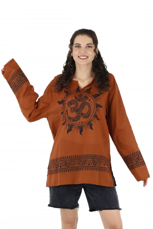 Bluza din panza de bumbac cu maneca lunga si print Om - Visiniu [0]