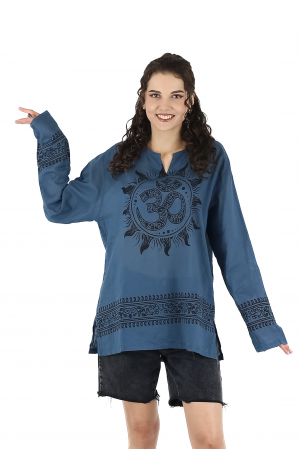Topuri - Bluza din panza de bumbac cu maneca lunga si print Om - Visiniu