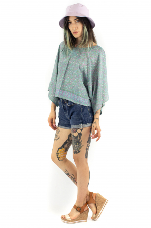 Bluza scurta cu print oriental - Aquamarin [3]