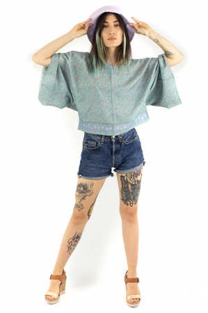 Bluza scurta cu print oriental - Aquamarin [6]