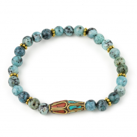 Bijuterii - Bratara Fixa cu Detalii Aurii si Piatra Centrala Decorativa - African Turquoise