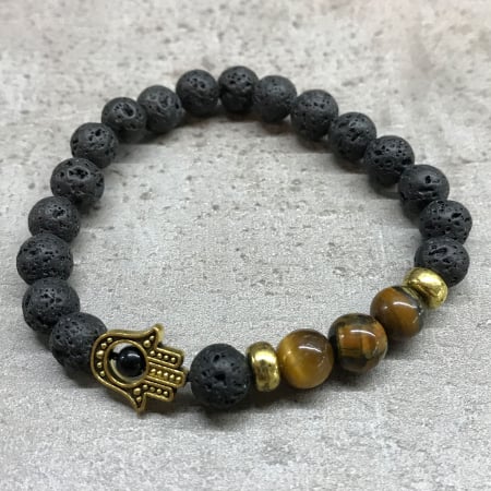 Brățară Lava Stone - Pietre Semiprețioase Tiger Eye și Talisman Hamsa [1]