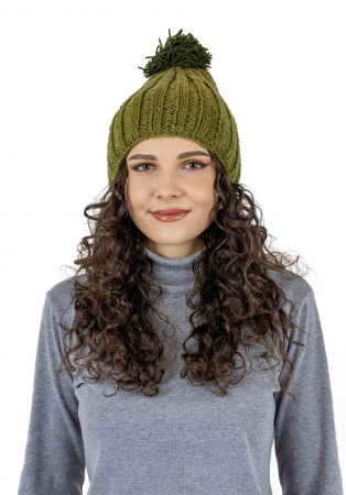 Căciulă călduroasă din lână căptușită cu polar într-o culoare - Khaki [1]